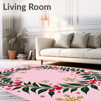 Pink Festive Holly Berry Snowflake Wreath Rug