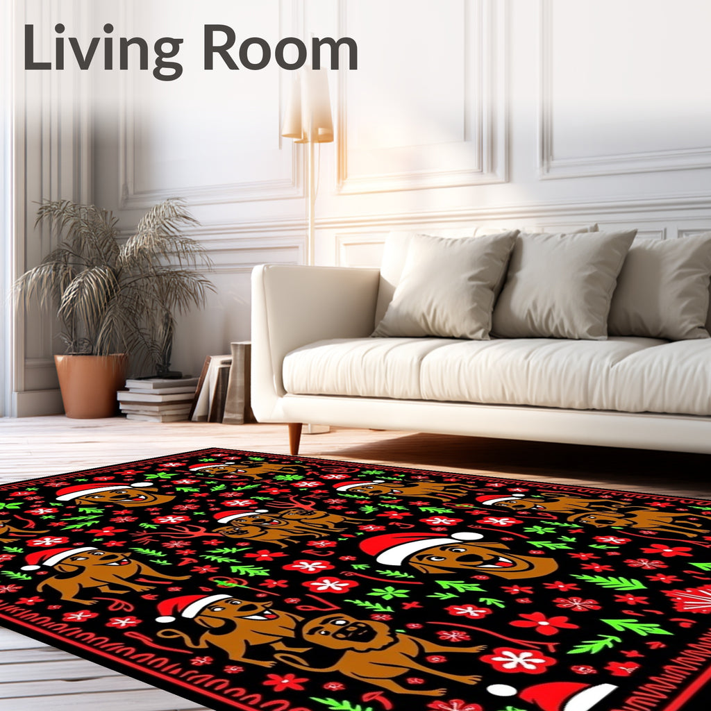Red Green Dogs Christmas Holiday Theme Rug