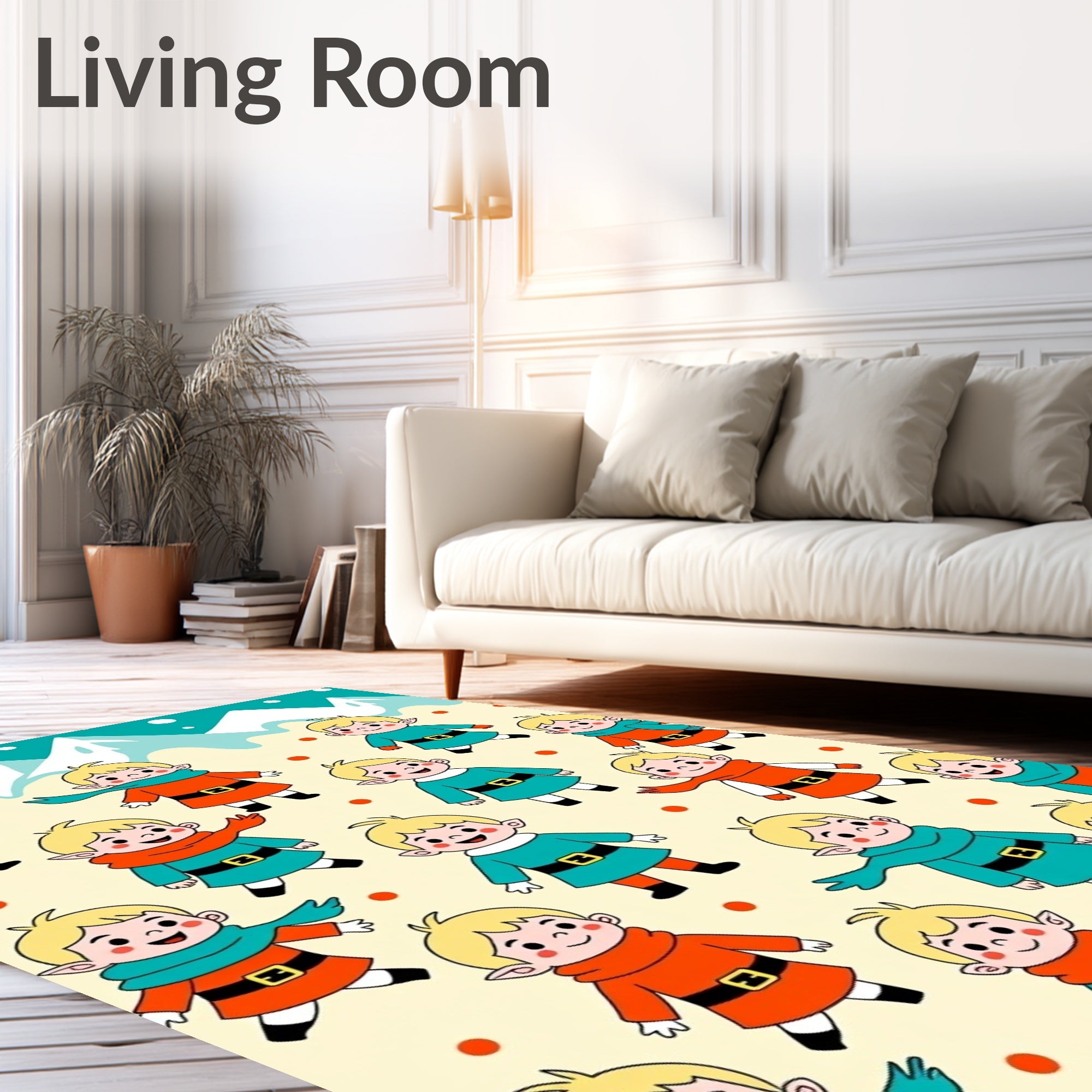 Whimsical Elf Friends Winter Mountains Rug