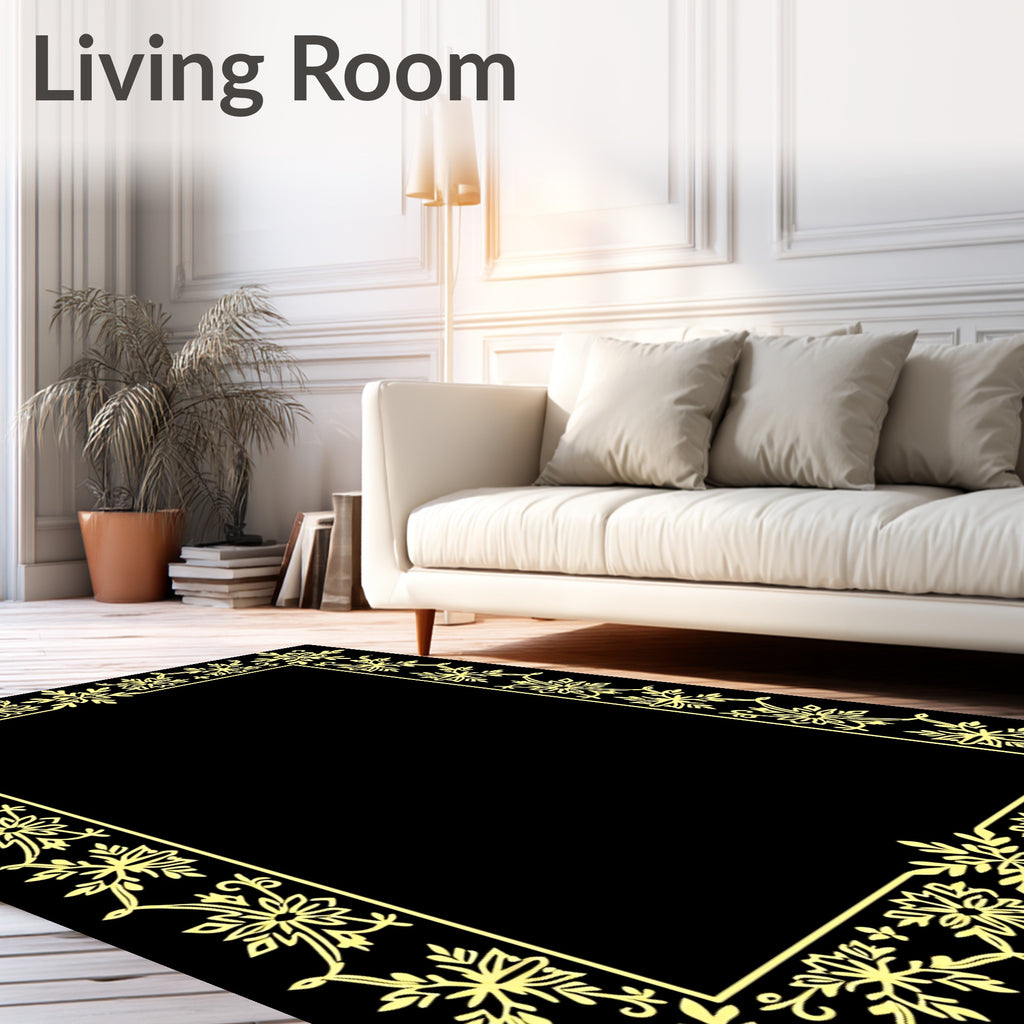 Golden Floral Vines Border Rug