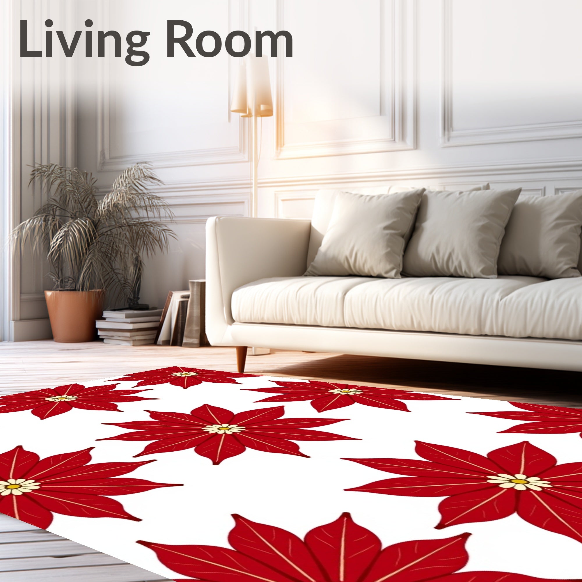 Crimson Poinsettia Blooms Repeating Rug