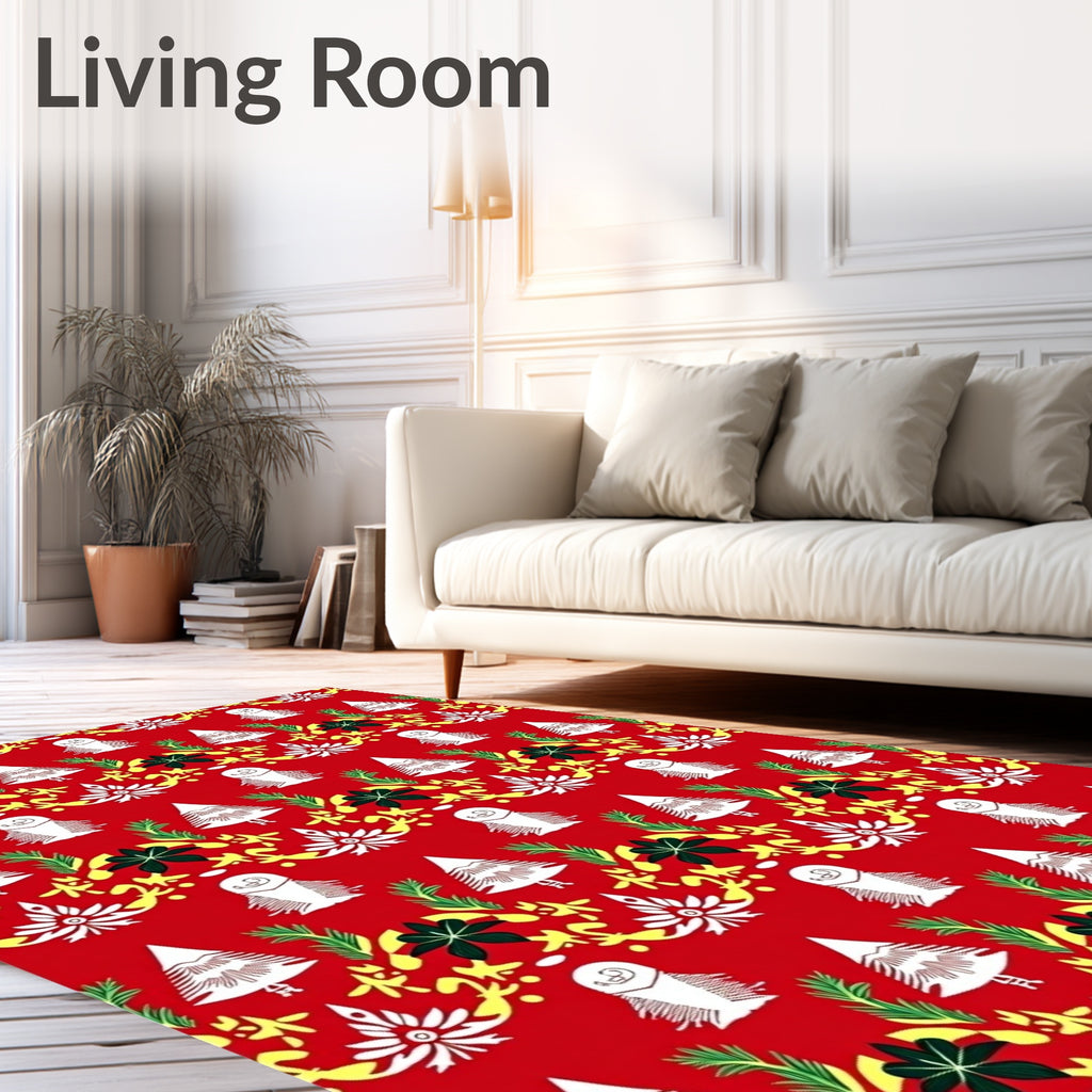 Red Festive Tree and Owl Garland Rug