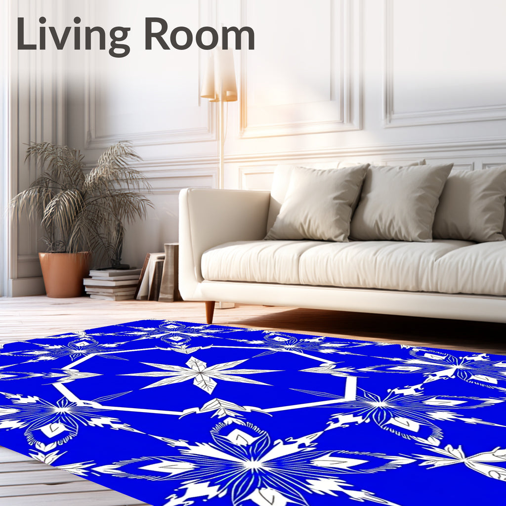 Striking Blue White Floral Geometric Repeats Rug