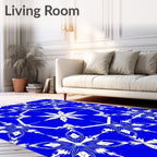 Striking Blue White Floral Geometric Repeats Rug