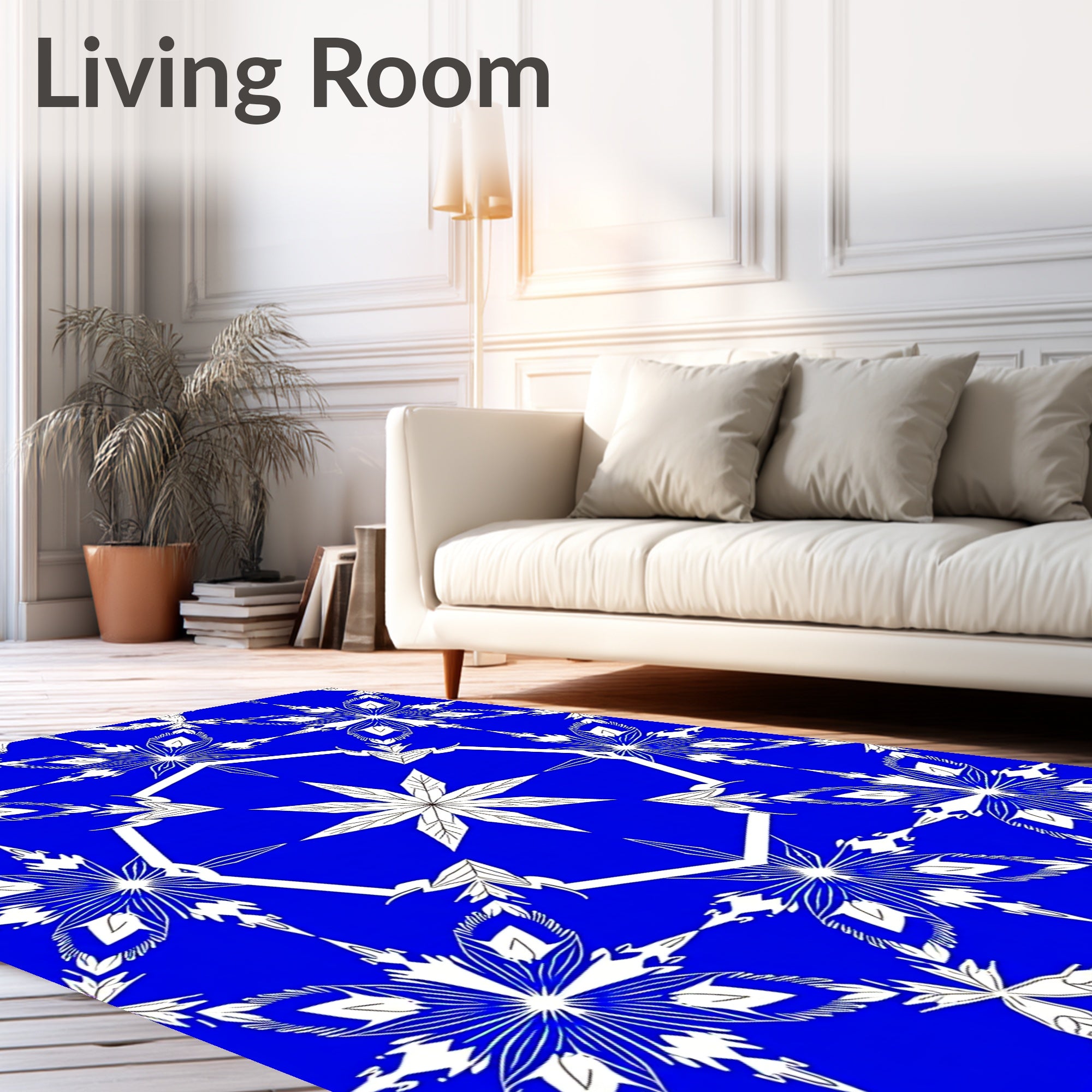 Striking Blue White Floral Geometric Repeats Rug