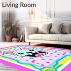 Whimsical Blue Dog Confetti Frame Rug