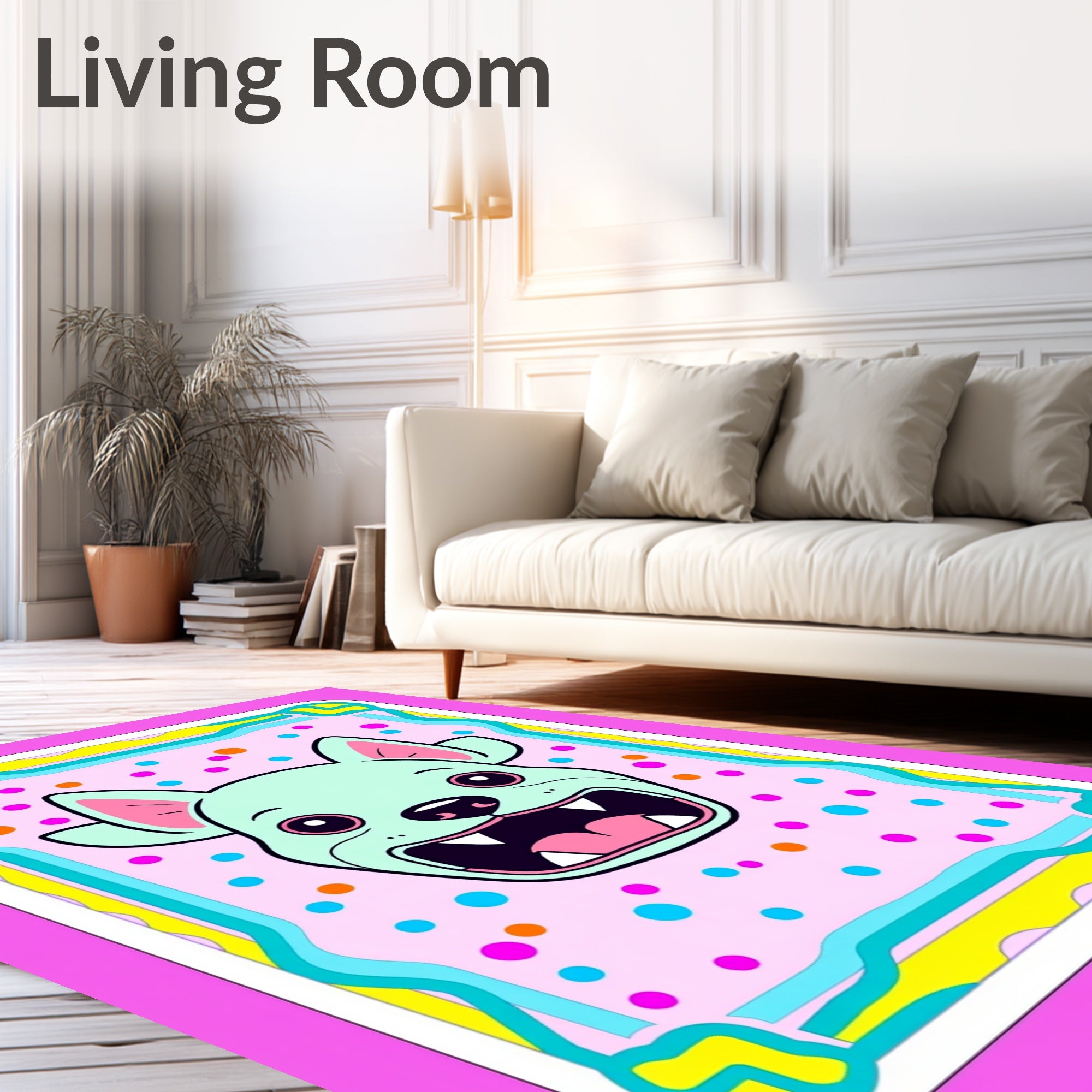 Whimsical Blue Dog Confetti Frame Rug