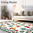 Festive Red Green Yellow Bells Border Rug