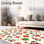 Festive Penguin Snowflakes Cream Rug