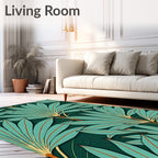 Teal Palm Frond Garden Harmony Rug