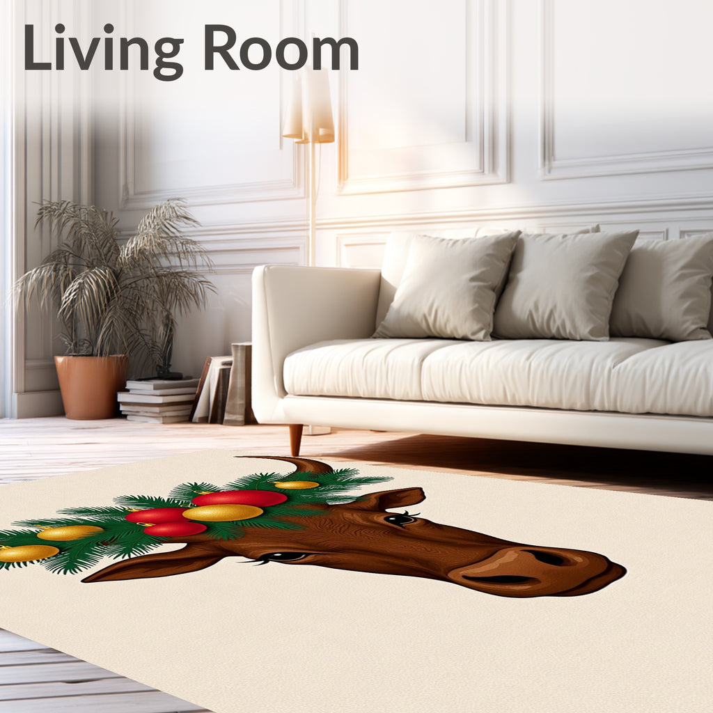 Brown Bull With Christmas Ornament Wreath Rug
