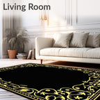 Black Gold Floral Scroll Ornament Rug