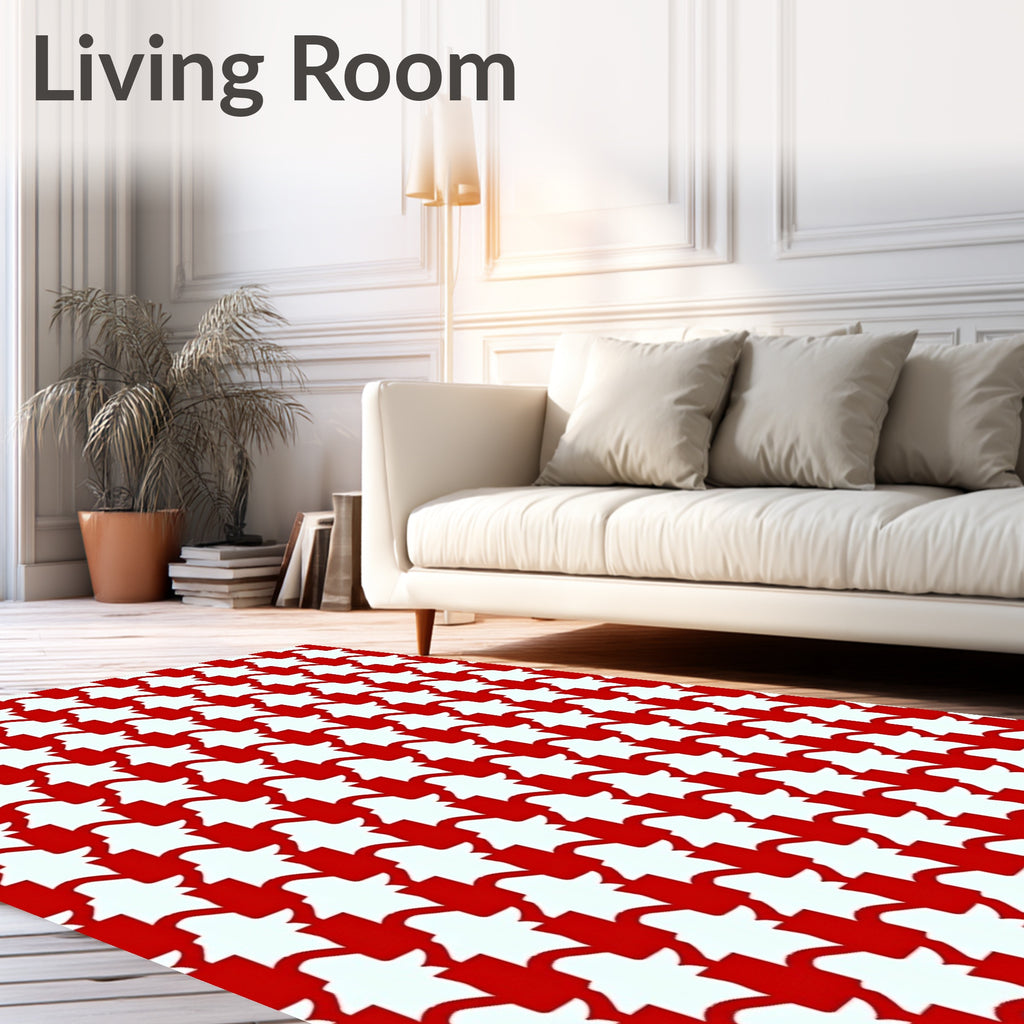 Classic Red Houndstooth Checkered Rug