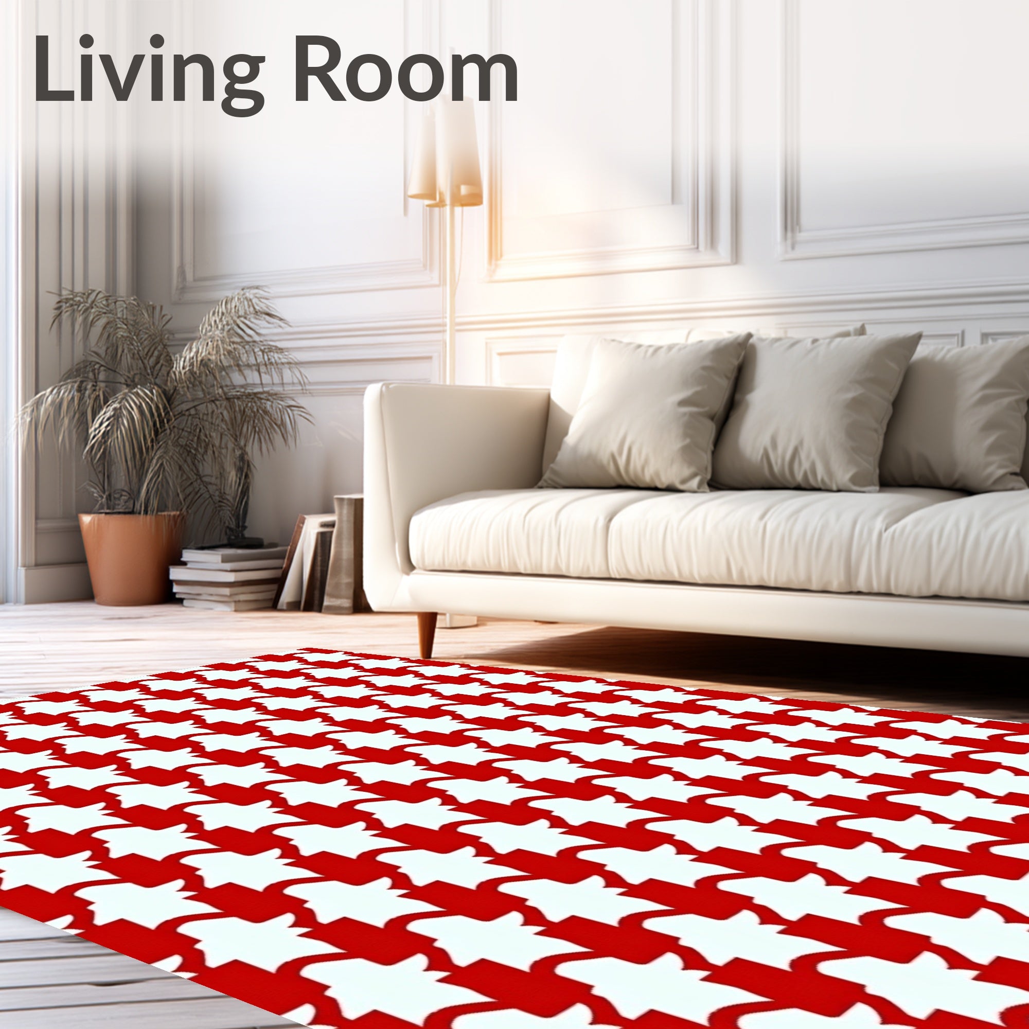 Classic Red Houndstooth Checkered Rug