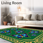 Emerald Green Butterfly Garden Border Rug
