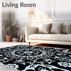 Black White Blue Mandala Floral Rug