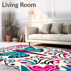 Vivid Teal Magenta Butterfly Garden Rug