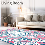 Pink Teal Cow Floral Medallion Rug