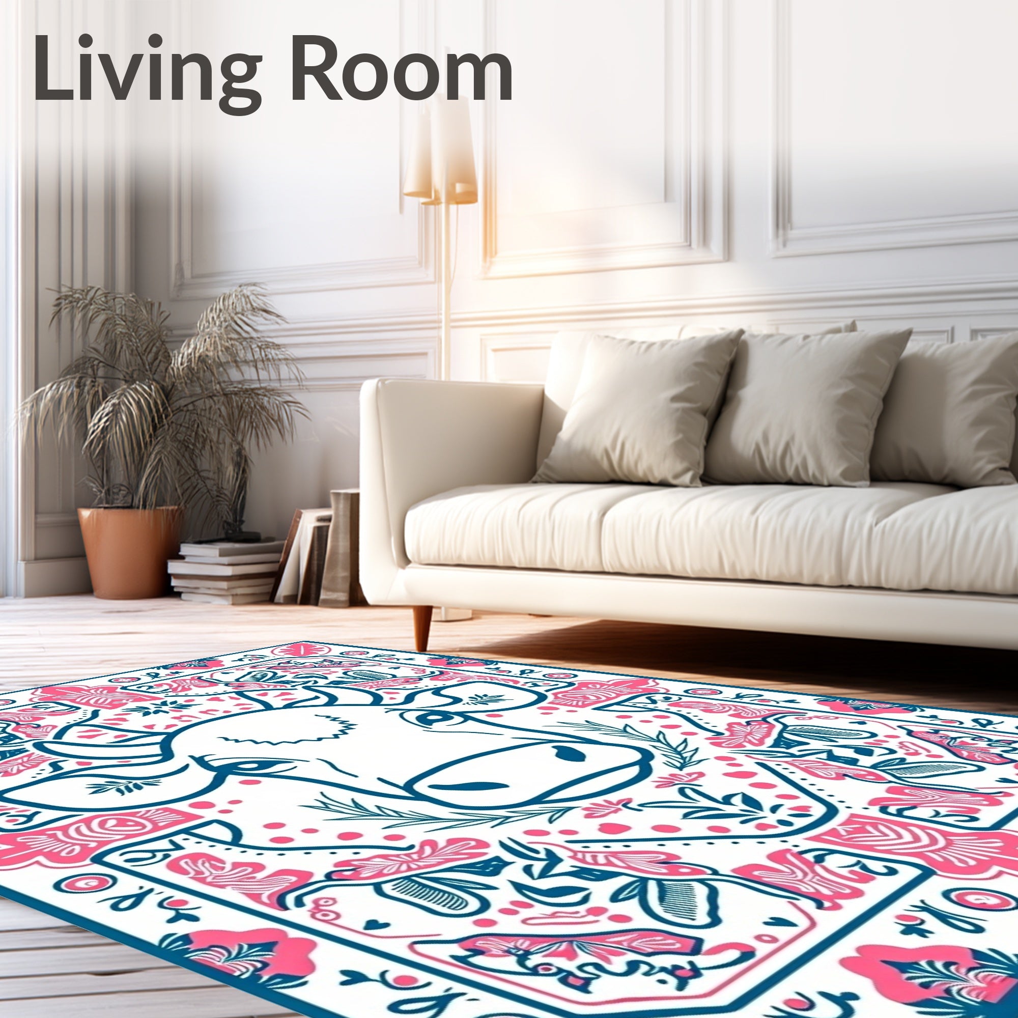 Pink Teal Cow Floral Medallion Rug