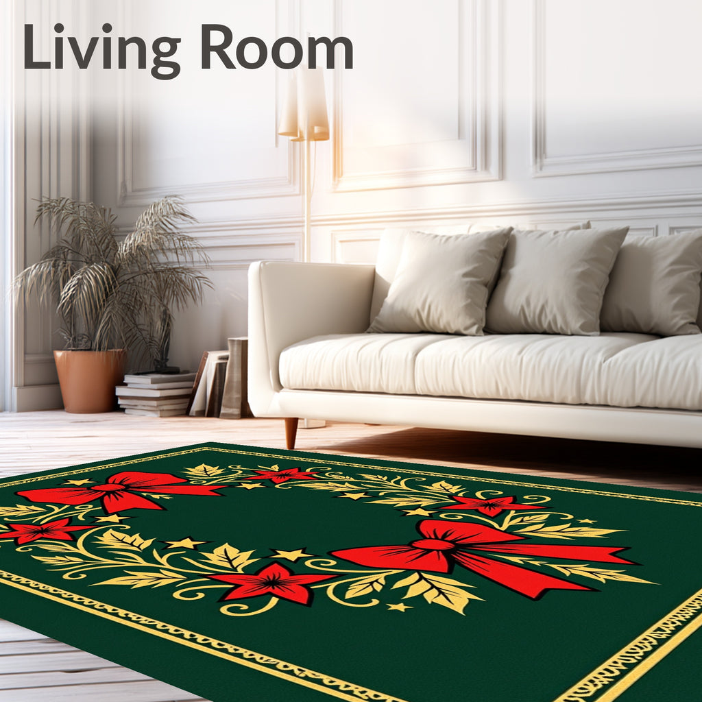 Festive Red Bow Holly Wreath Rug