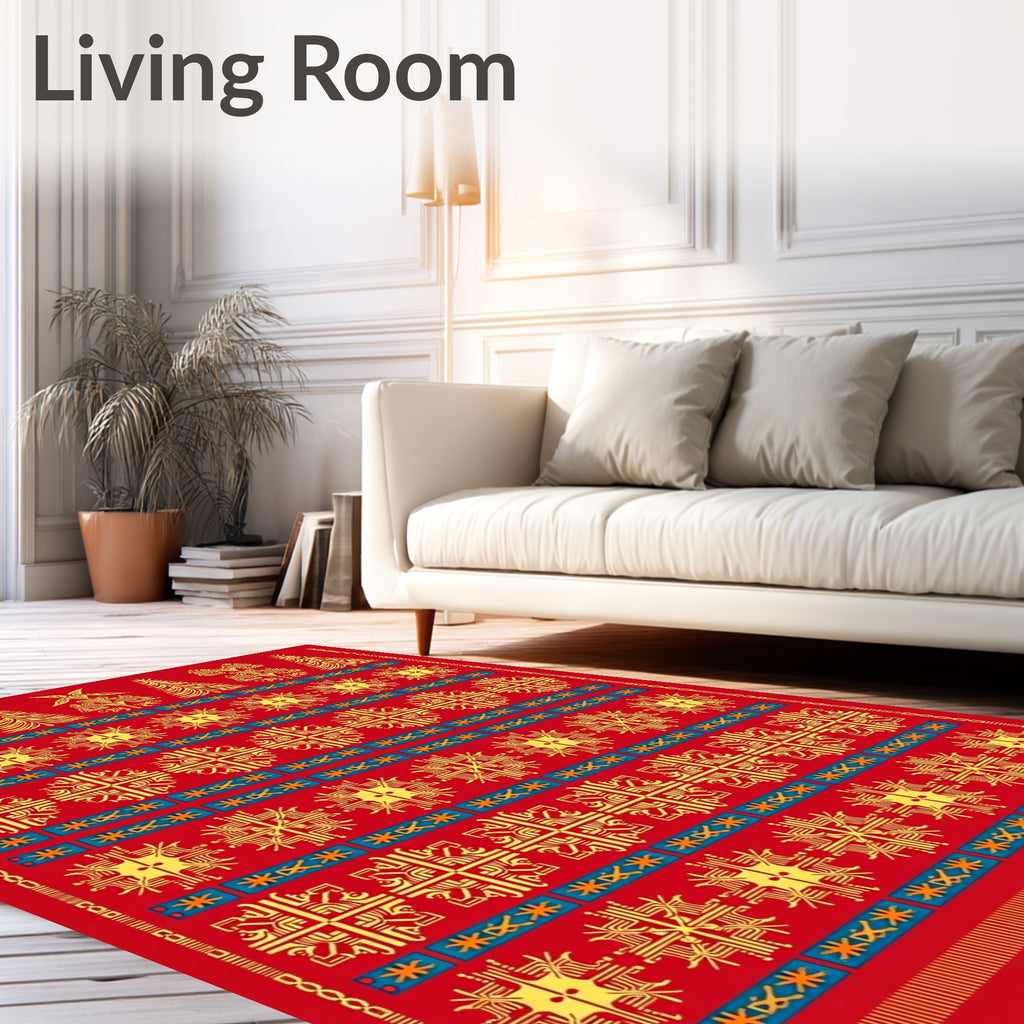 Red And Yellow Geometric Ornament Rug