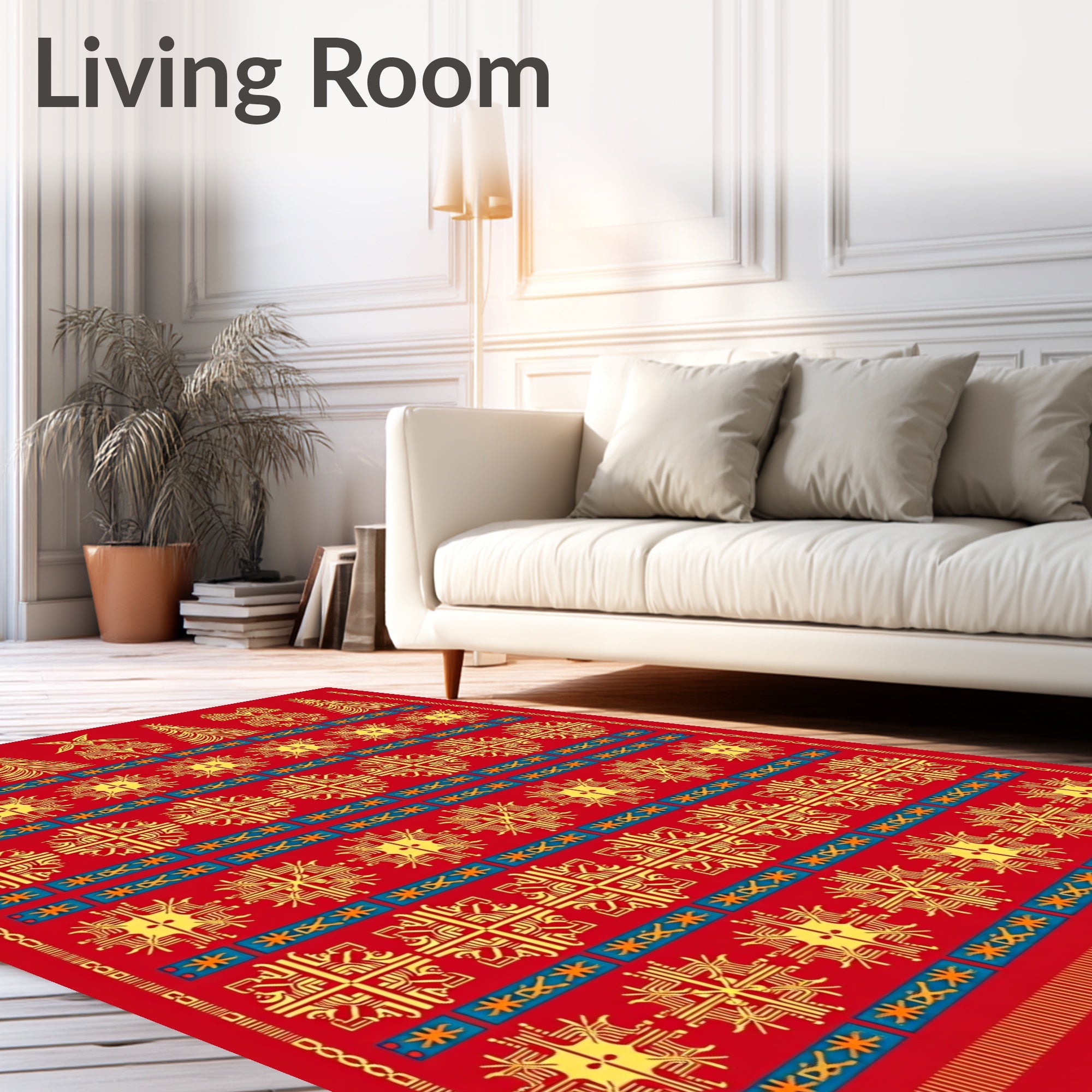 Red And Yellow Geometric Ornament Rug