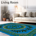Emerald Green Leaf Medallion Blue Rug