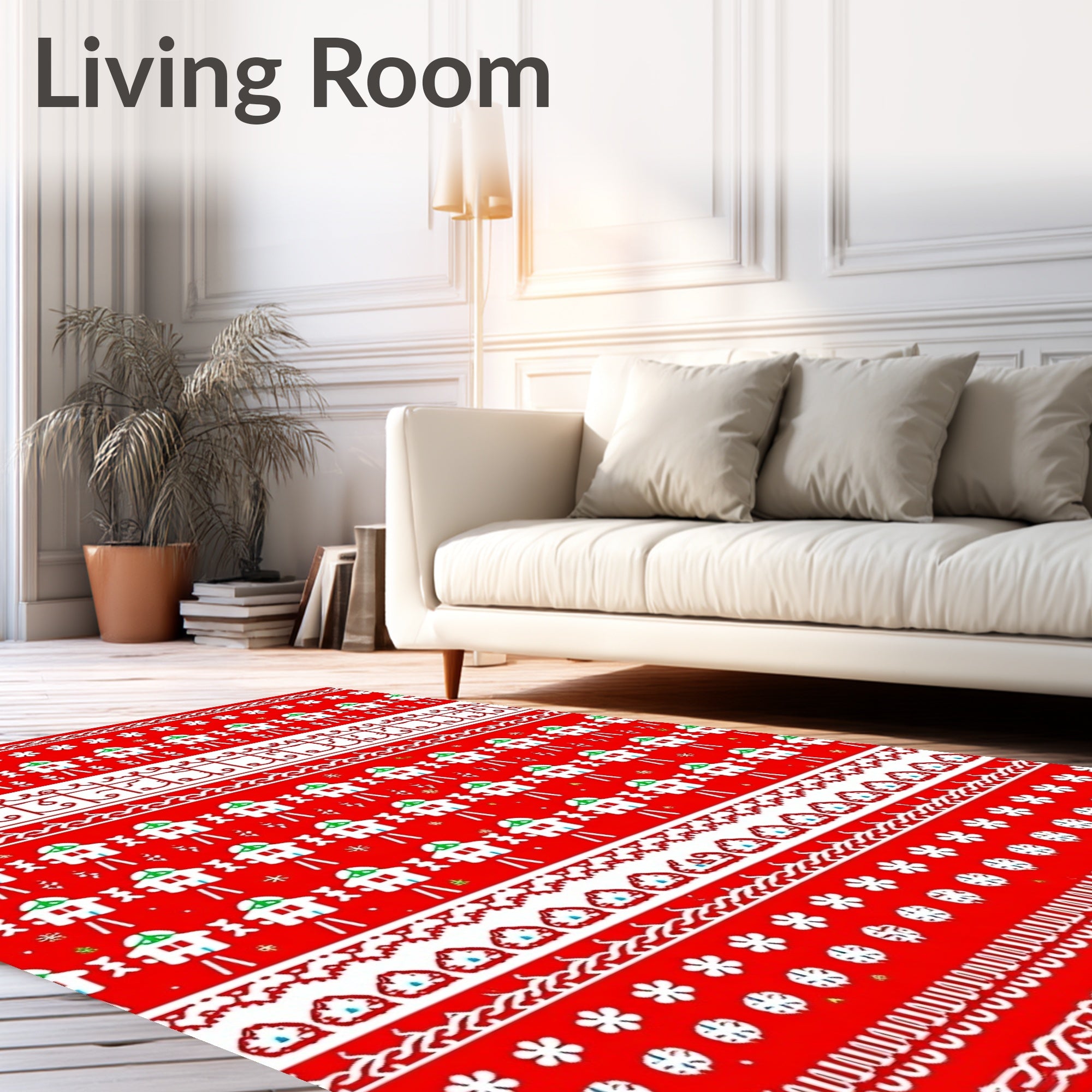 Red White Holiday Village Stripes Rug