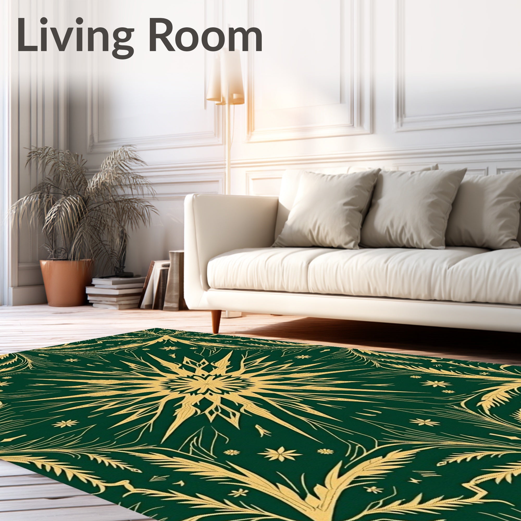 Emerald Golden Floral Mandala Rug