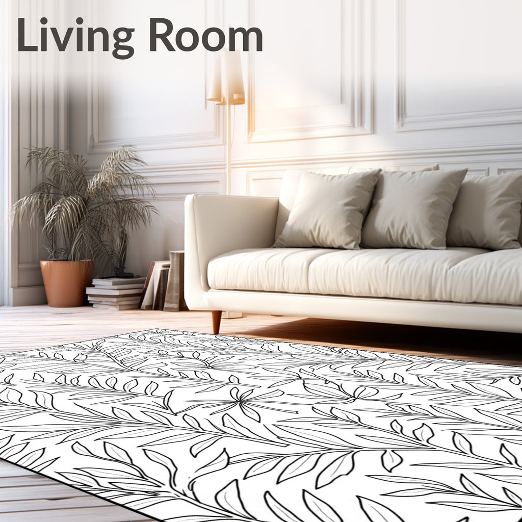 Line Art Tropical Leaf Arrangement Rug