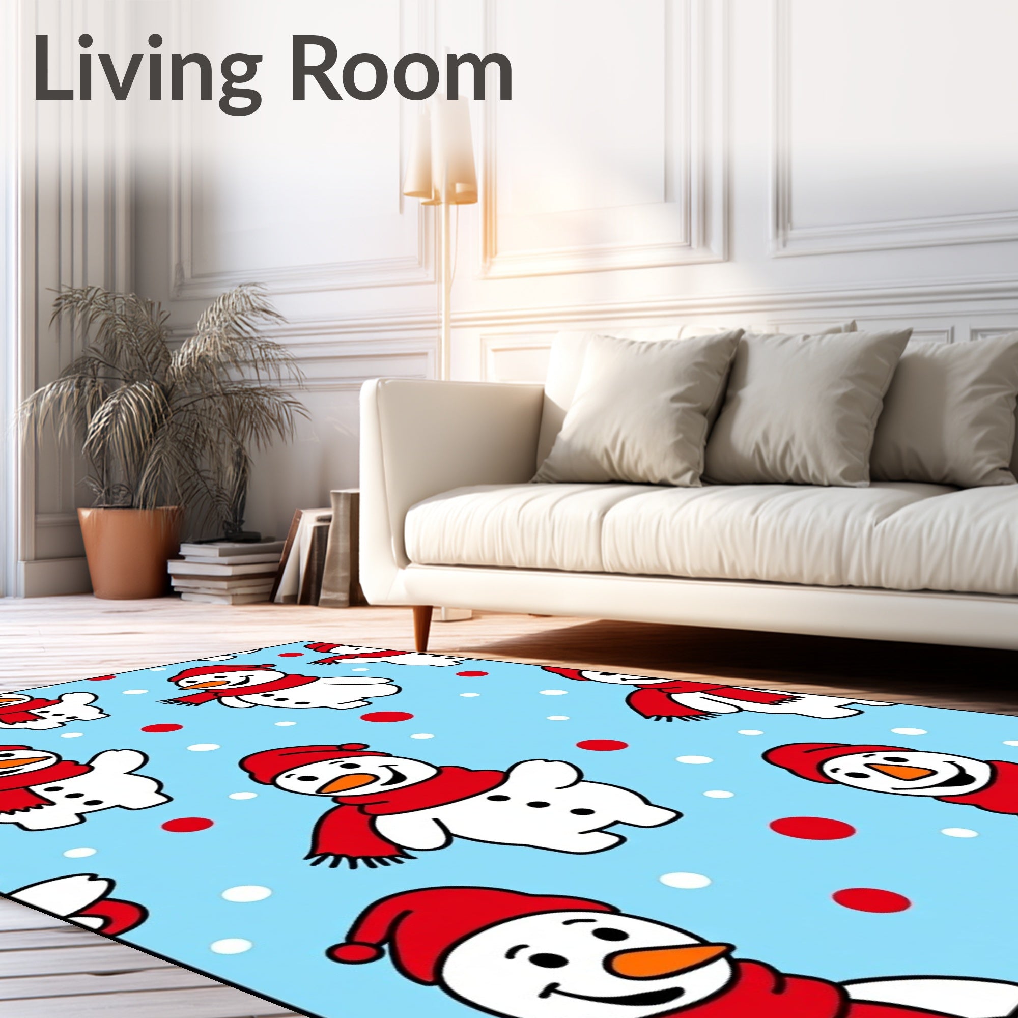 Whimsical Snowman Red Scarf Snowflakes Rug