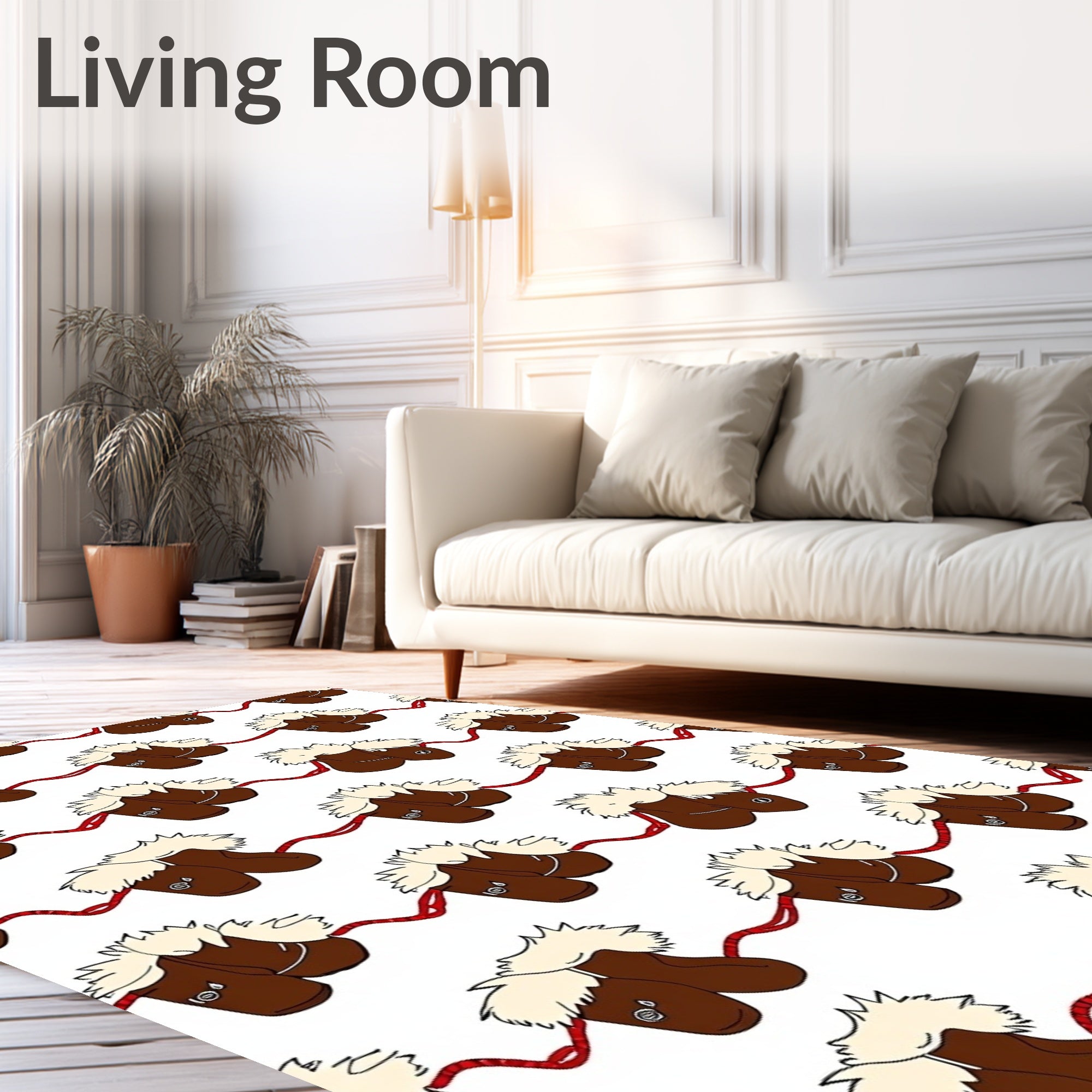 Brown Fur Lined Boot Repeating Pattern Rug