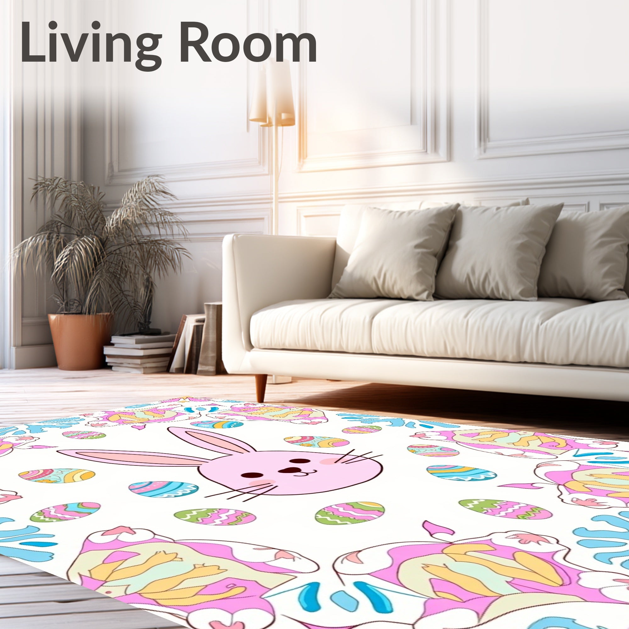 Pink Easter Bunny Eggs Mandala Rug