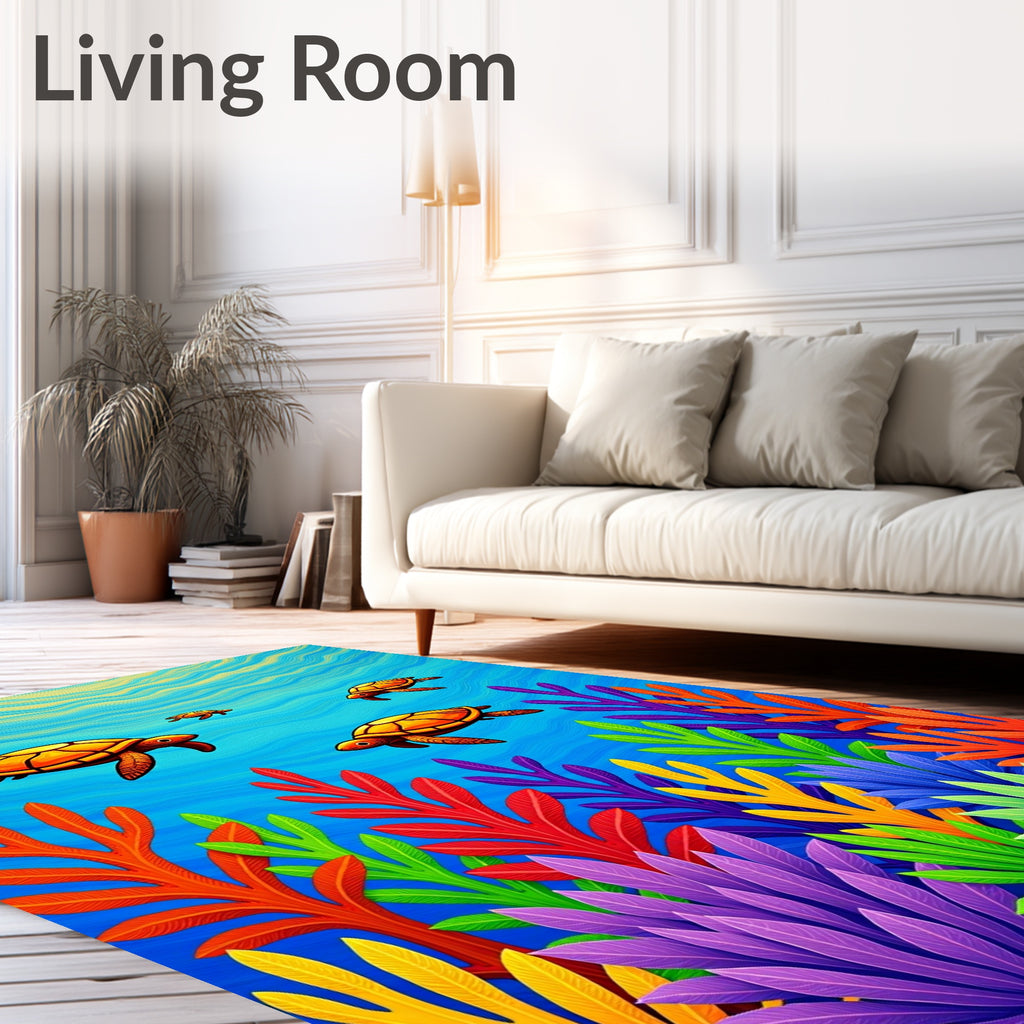Vibrant Sea Turtle Coral Reef Rug