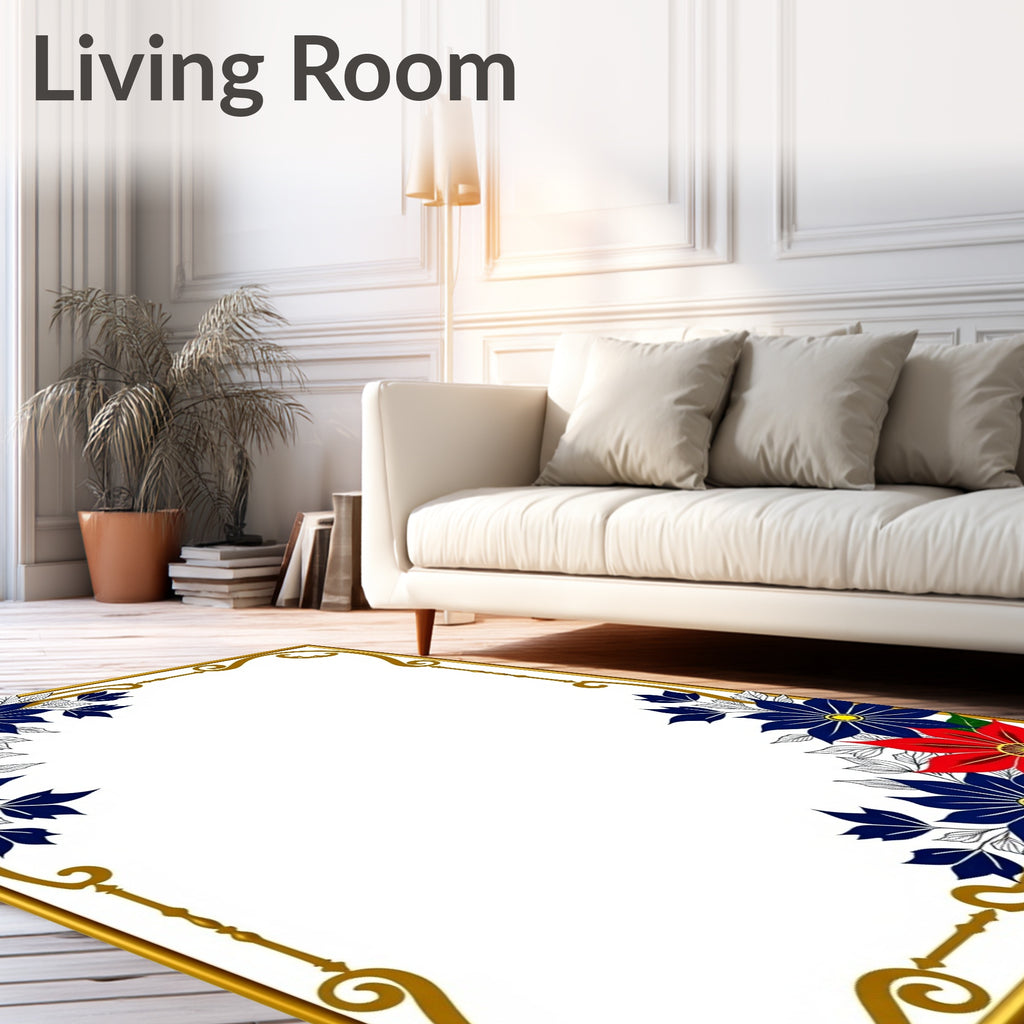 Red Blue Floral Accent Border Rug