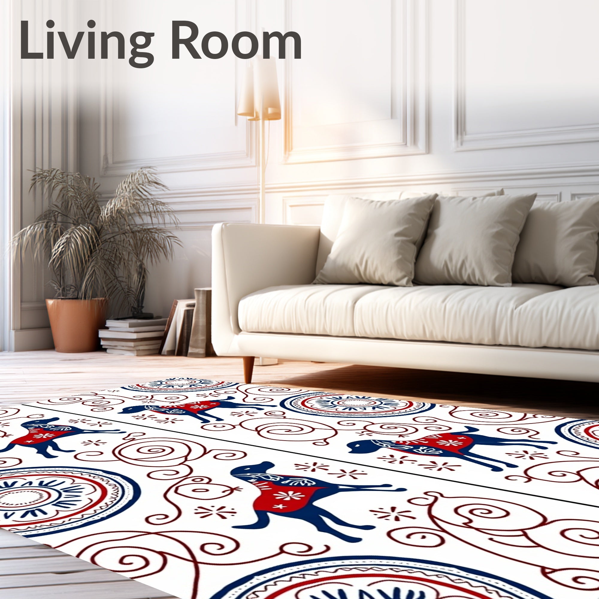 Folk Art Blue Dog Red Medallion Rug