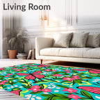 Vibrant Pink Butterfly Floral Garden Rug