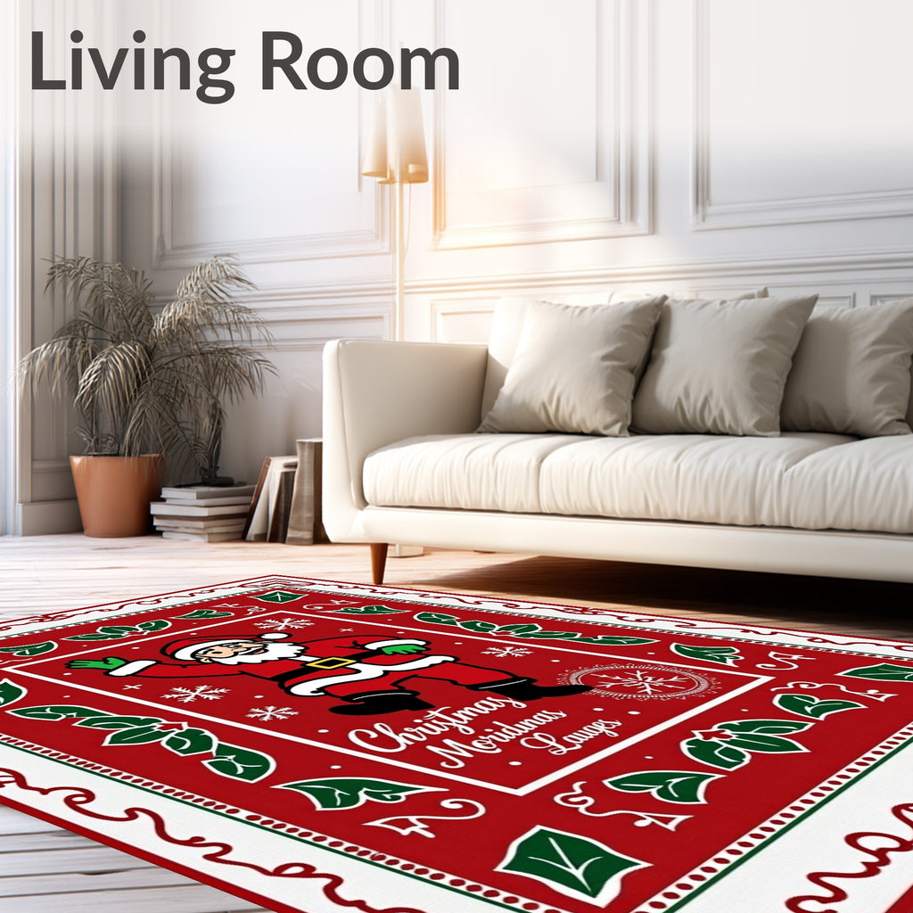 Jolly Santa Claus Christmas Holly Rug