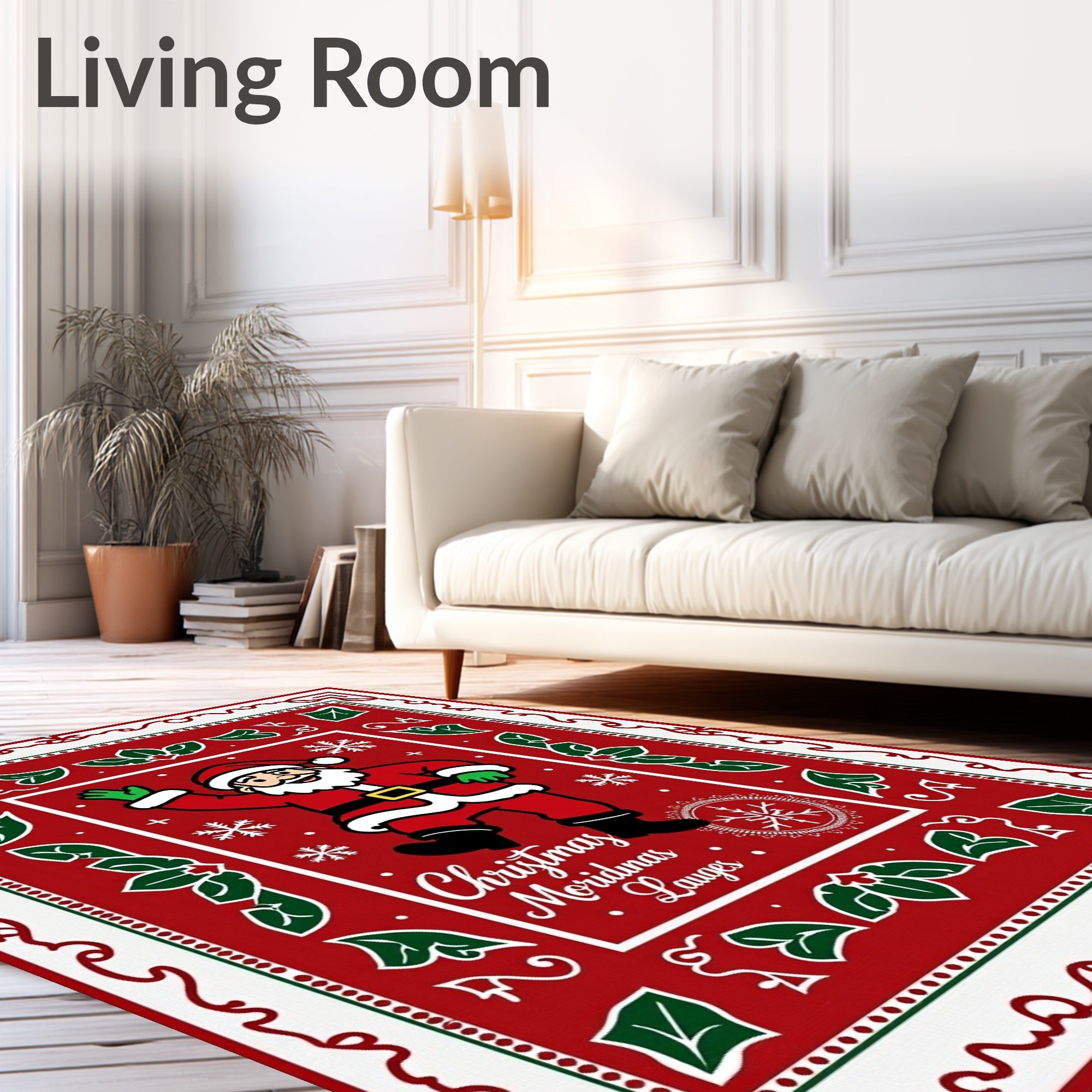 Jolly Santa Claus Christmas Holly Rug