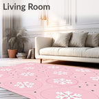 Pink Snowflakes Circles Scattered Dots Rug