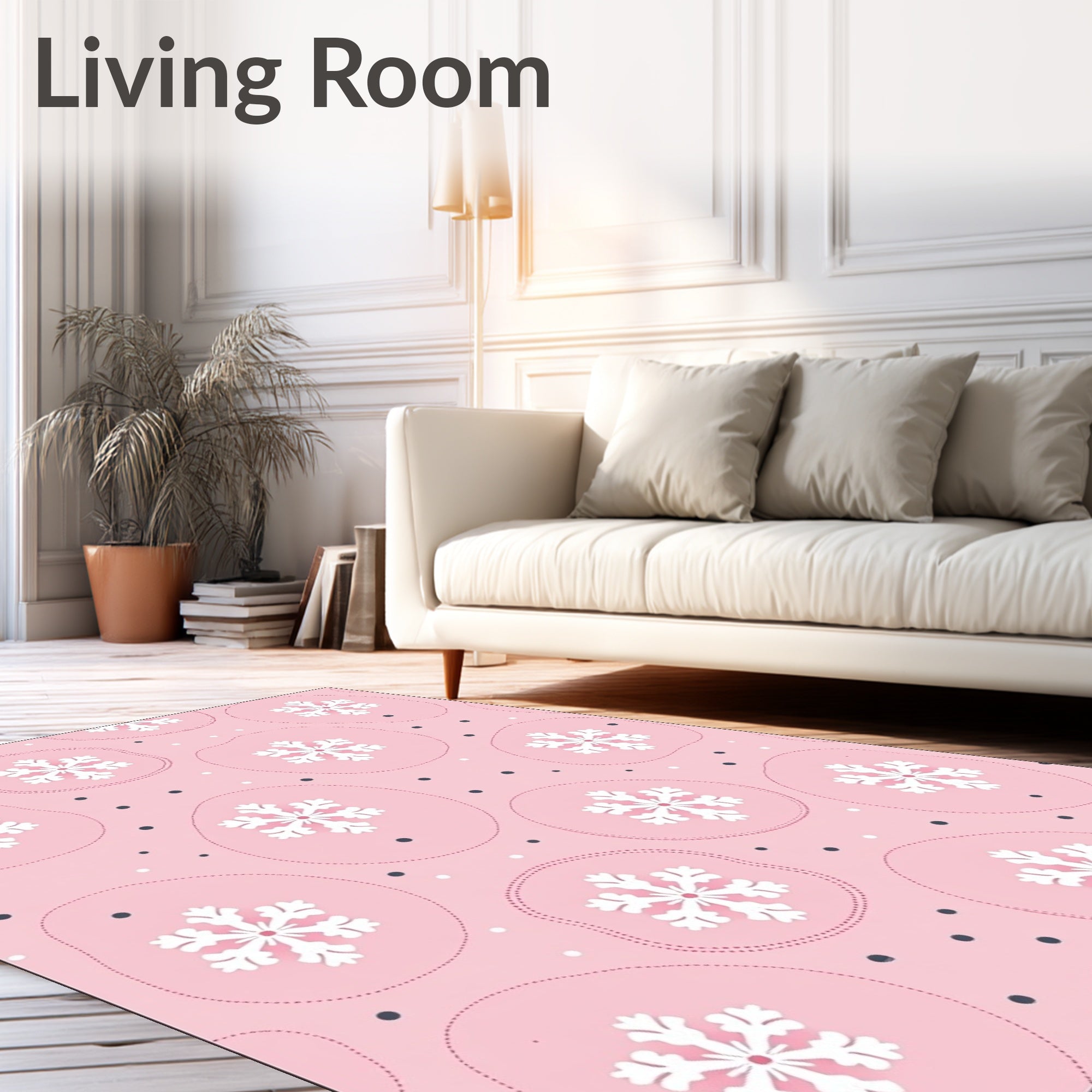 Pink Snowflakes Circles Scattered Dots Rug