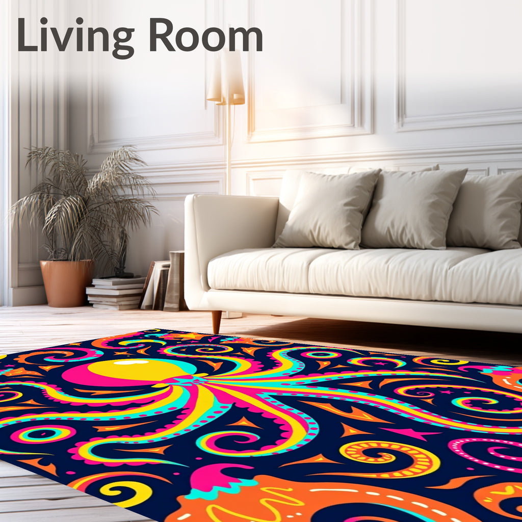Vibrant Octopus Colorful Swirling Tentacles Rug