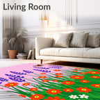 Whimsical Orange Floral Butterfly Garden Rug