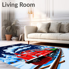 Red Christmas Train Snowy Night Rug