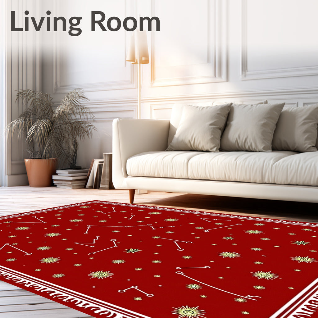 Red Celestial Constellation Starburst Rug