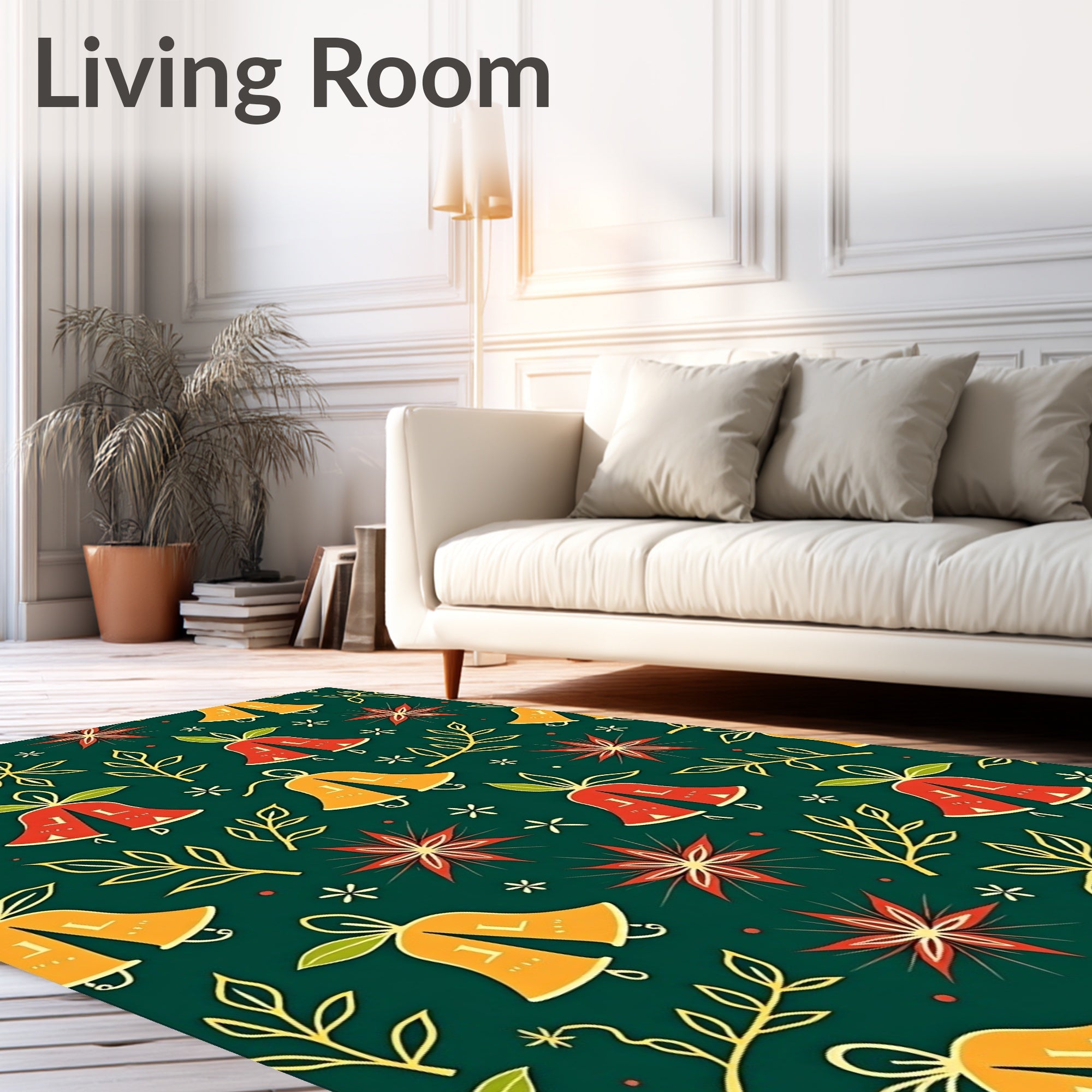 Festive Red Orange Bell Garland Rug