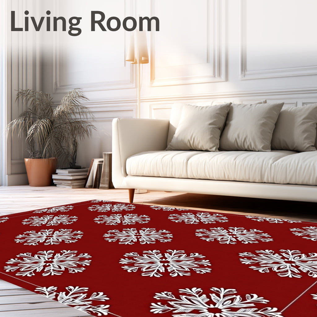 Crimson White Snowflake Repeating Pattern Rug