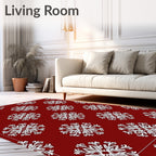 Crimson White Snowflake Repeating Pattern Rug