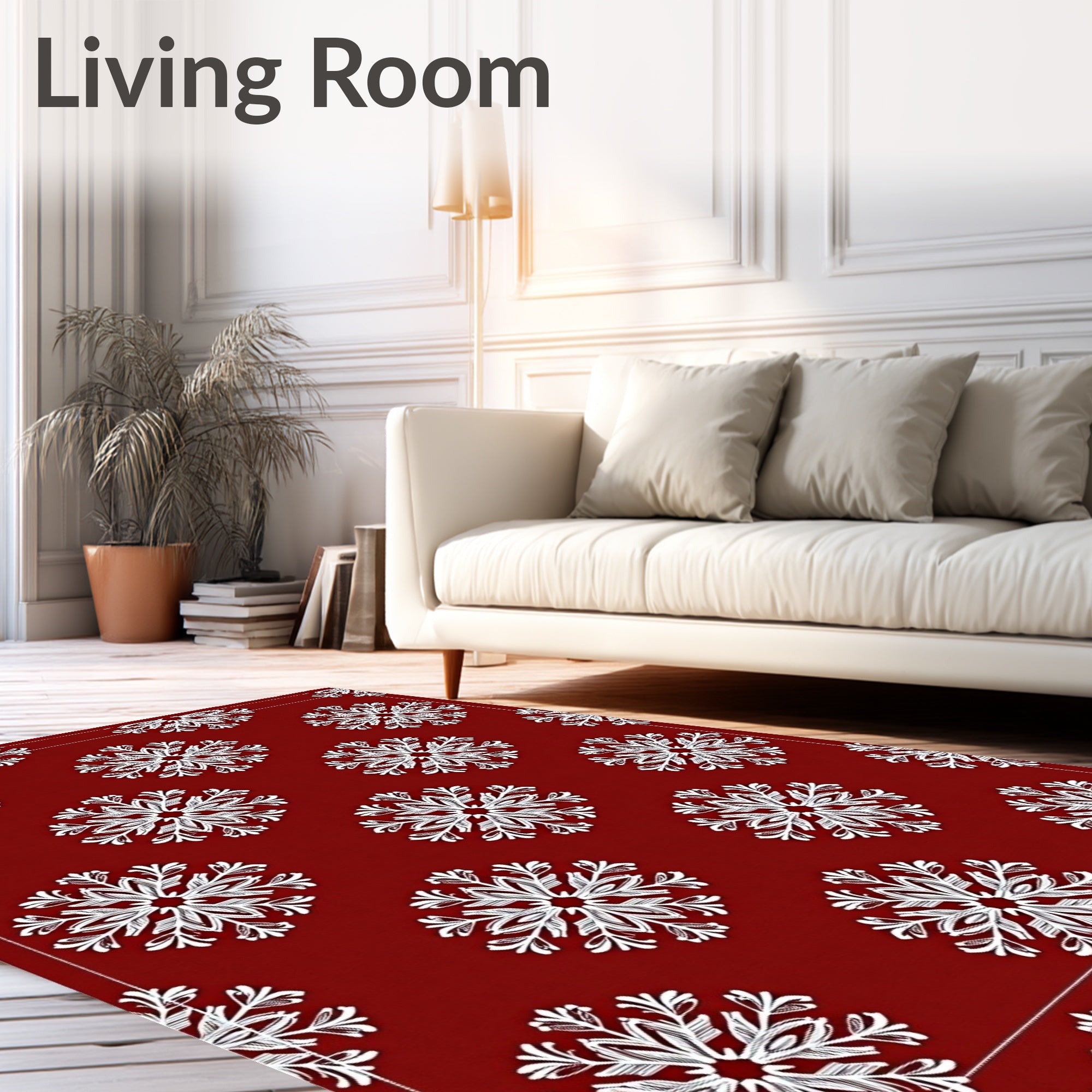 Crimson White Snowflake Repeating Pattern Rug