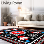Bold Red Blue Bell Snowflakes Rug